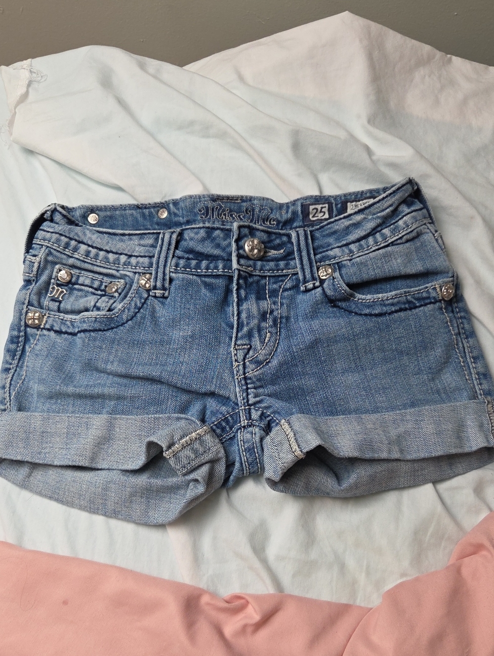 Miss Me Light Blue Rolled Cuff Denim Shorts